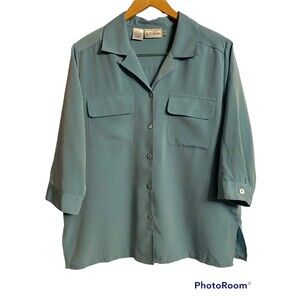 Vintage K.C. studio Green Button Up Blouse Size 14